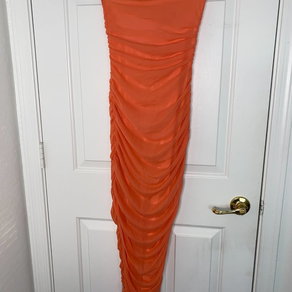 Oh Polly Strapless Peach Maxi Dress